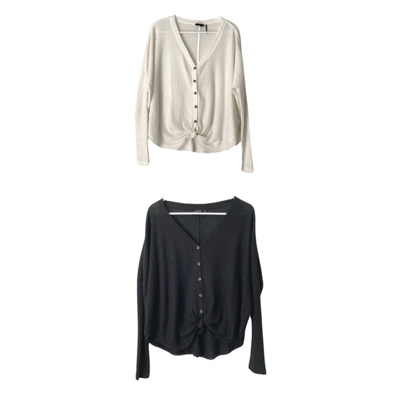 BUNDLE of 2 Out From Under Jojo Oversized Thermal Button-Front Tops from UO - Picture 1 of 12